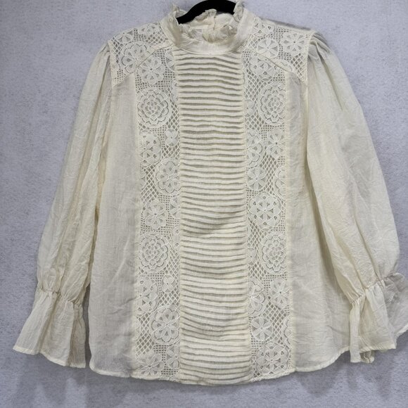 Sundance Once Upon A Dream Blouse Womens Large Ivory Long Sleeve Lace Victorian - Picture 1 of 8